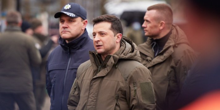 Ukrainian President Volodymyr Zelensky speaks during his visit to Kherson Oblast on Feb.12. (Photo: Ukraine's President's Office)