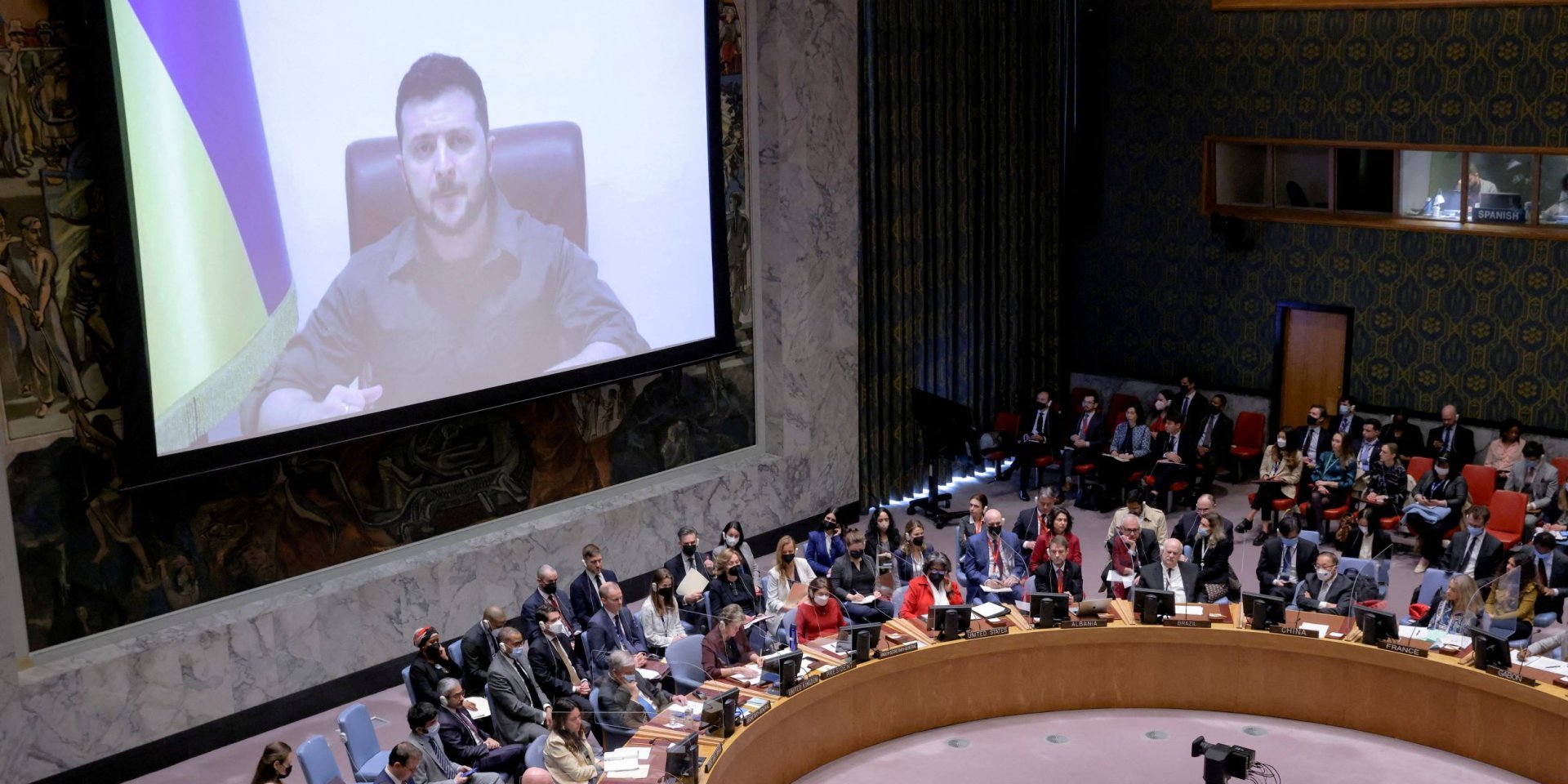 Volodymyr Zelensky addresses the UN Security Council on April 5, 2022 (Photo: REUTERS/Andrew Kelly)