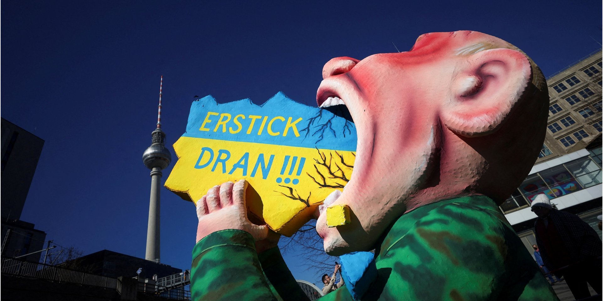 Protest against the Russian invasion in Berlin. A symbolic map of Ukraine, which 