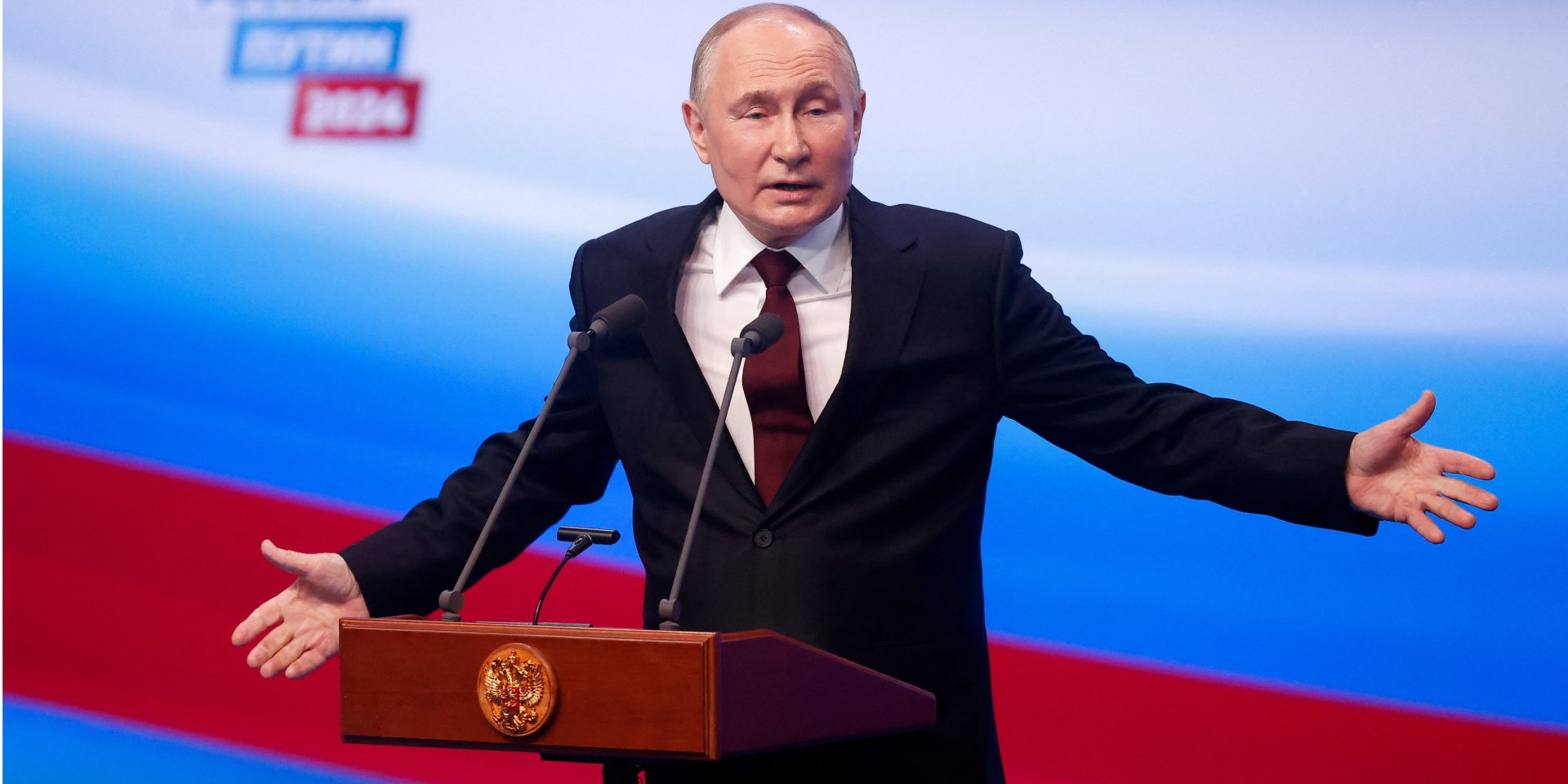 Чинний президент Росії Путін виступає після закриття виборчих дільниць у&nbsp;Москві, 17 березня 2024 року (Фото: REUTERS/Maxim Shemetov)