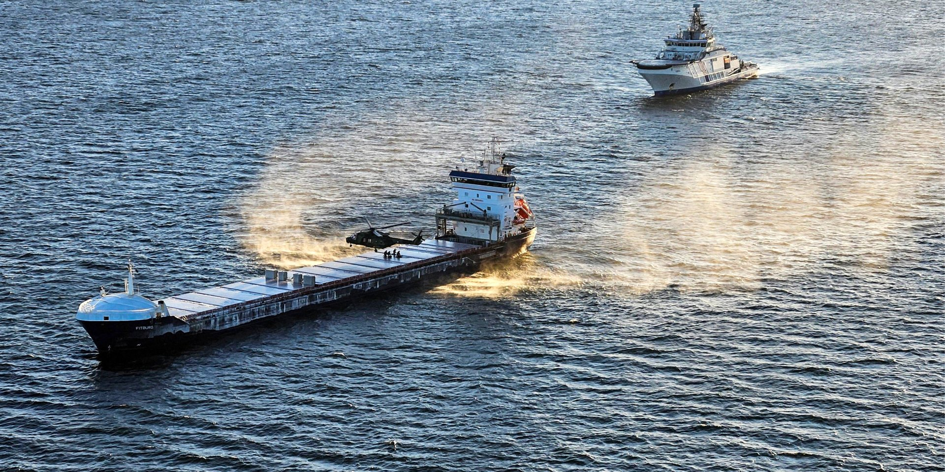 The detention of the Fitburg vessel, suspected of damaging an undersea cable in the Gulf of Finland, on Dec. 31, 2025. (Photo: Finnish Police/Handout via REUTERS)