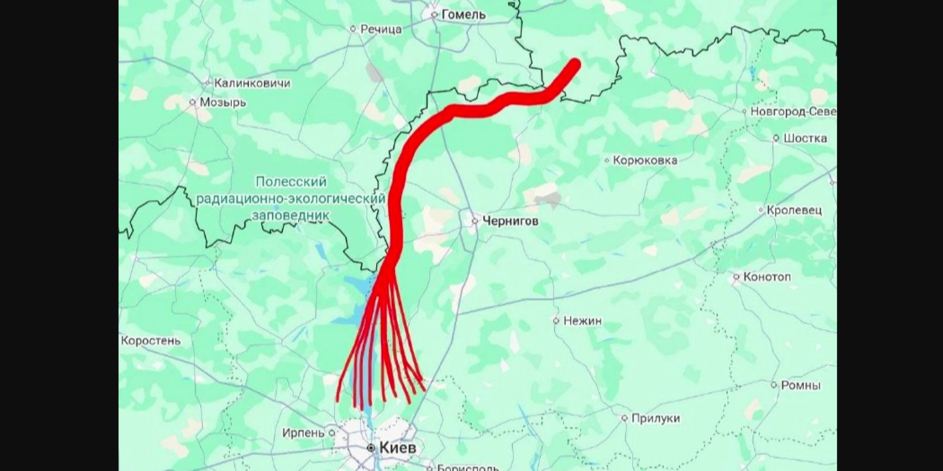 Маршрут російських реактивних шахедів, що&nbsp;летіли на&nbsp;Київ, який Сергій Бескрестнов опублікував 30 серпня 2026 року (Фото: Сергій FLASH via Telegram)