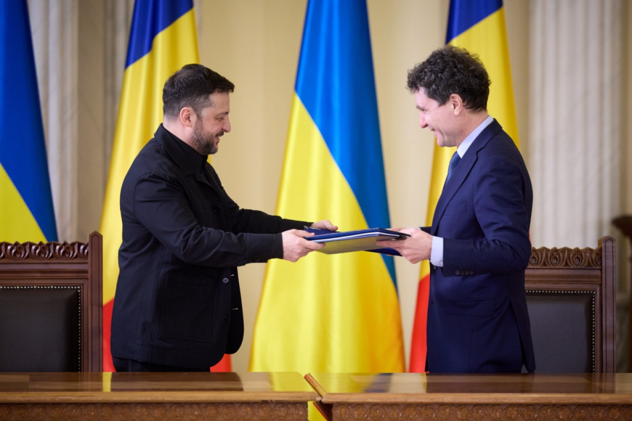 Президенты Владимир Зеленский и Никушор Дан в Бухаресте, 12 марта 2026 года (Фото: president.gov.ua)